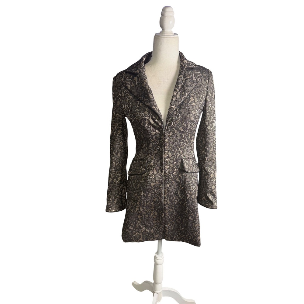 Y2K Bisou Bisou Metallic Lace Fitted Frock Coat Blazer Size 30